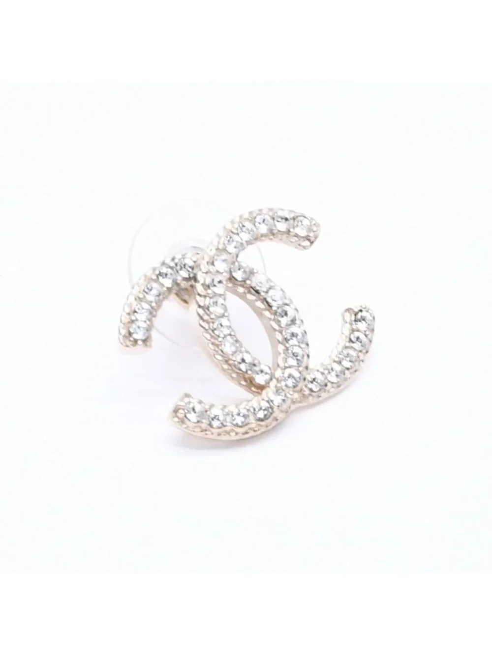 Chanel Single Earrings CC Logo Rhinestone Pierced Gold